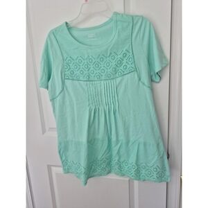 American Sweetheart Mint Green Summer Eyelet Blouse Size L